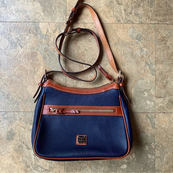 Dooney & Bourke Handbags - Dooney & Bourke Navy and Brown pebble Leather Crossbody Bag